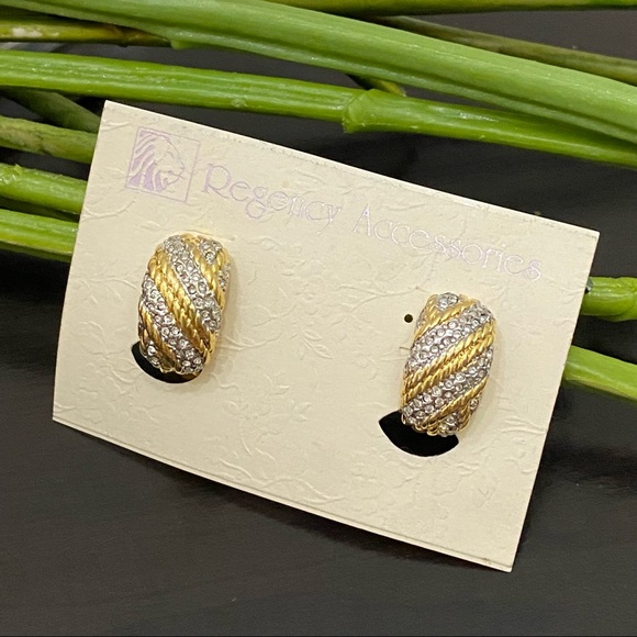 Twisted Goldtone Rope and Clear Stones Clip On Earrings - Picture 3 of 12